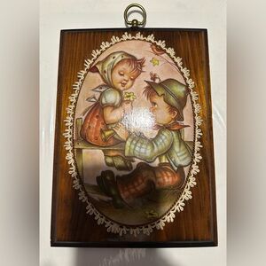 Hummel vintage wood plaque with brass hanging hook Boy singing to Girl